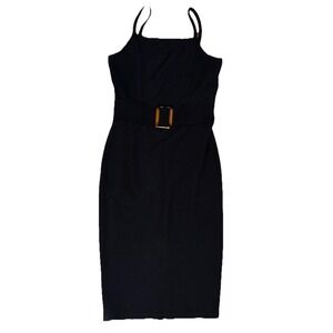 Full Circle Trends Black Sleeveless Dress Slit Women's Small Bodycon With Belt
